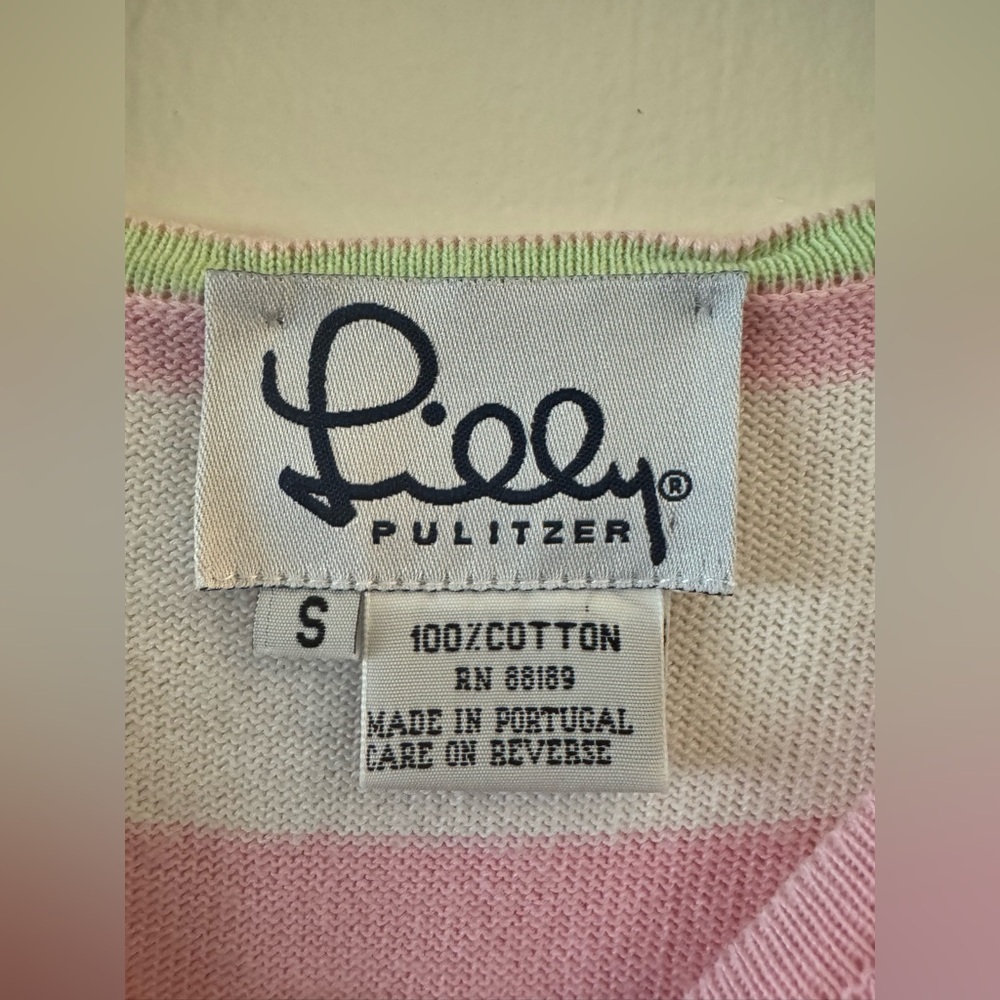 Vintage Lilly Pulitzer Pink Striped cotton Knit Top Tank small White Label - Picture 2 of 3